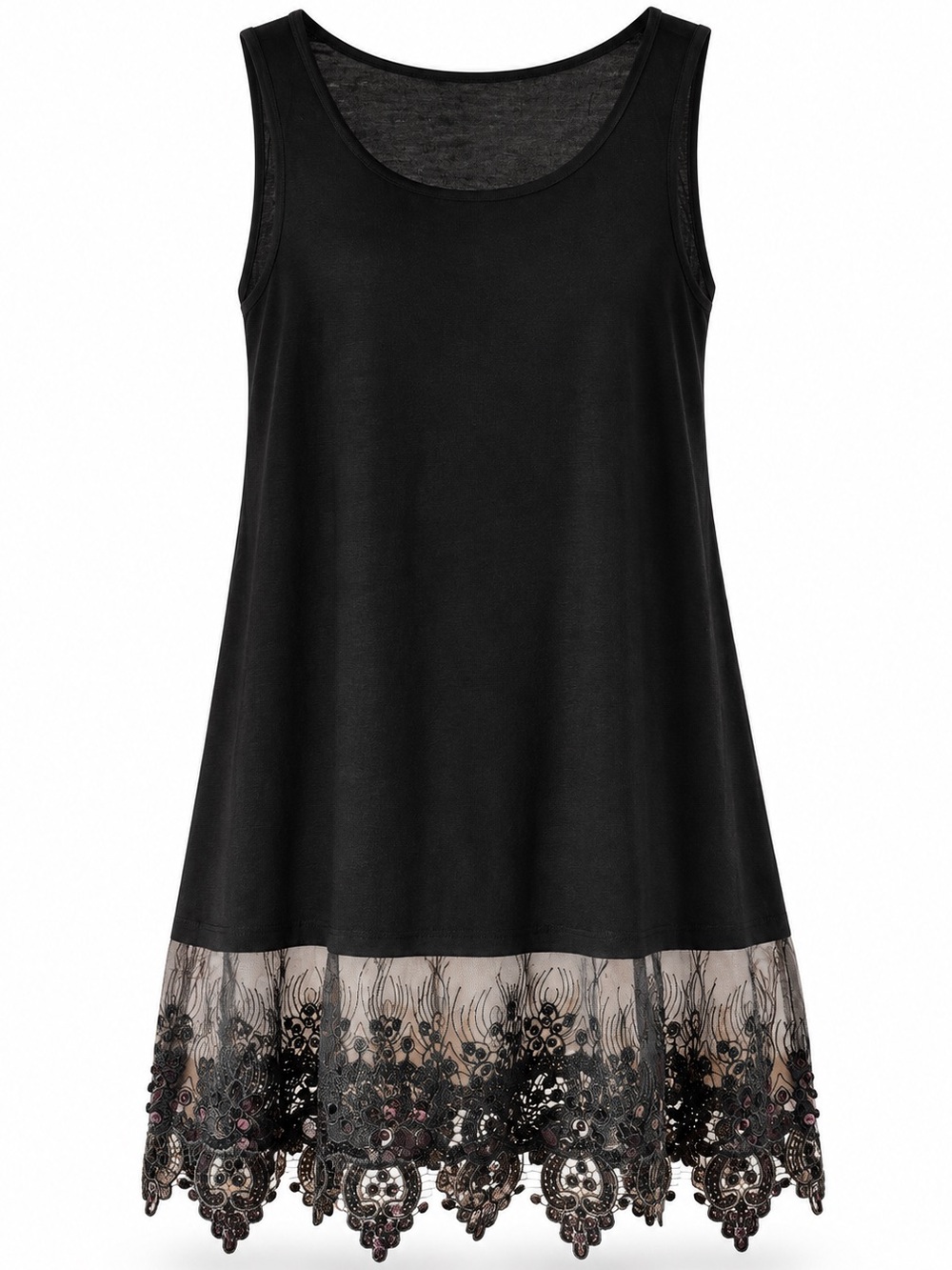 NEW Origami Black Sequin & Embroidered Tulle Extender Hem Tank Top Boho Festival